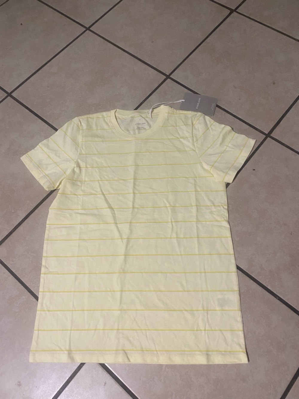 Everlane Women's Short Sleeve Crew Tee in Pale Yellow Stripe